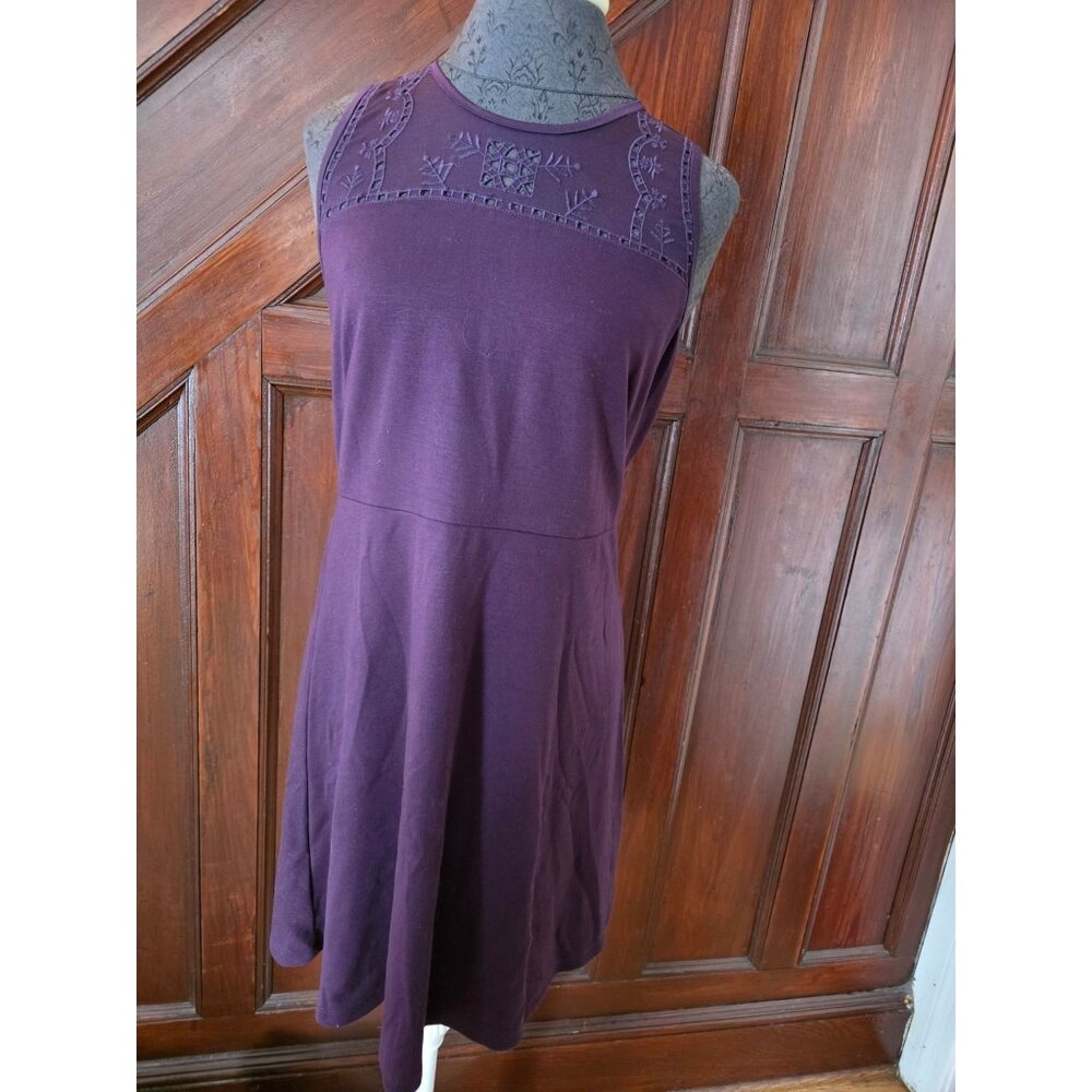 Loft Petite Plum Sleeveless Embroidered A-Line Dress 6P Cotton Blend